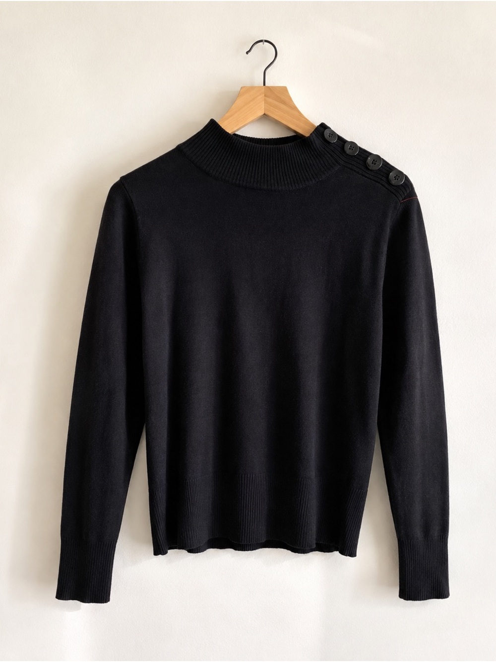 Apostrophe Black Mock Neck Shoulder Button Sweater Artsy Minimalist XL
